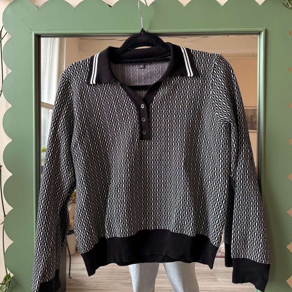 Adrianna Papell Black and White Textured Knit Top
